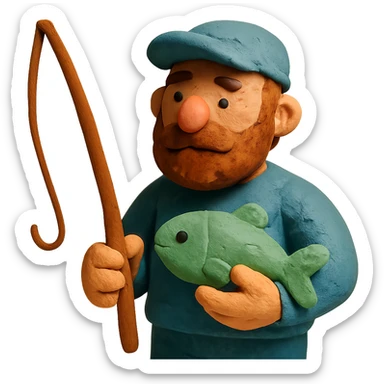 claymation style fisherman wearing a blue cap sticker