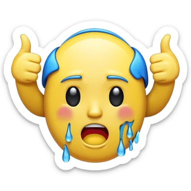 A crying glitchy emoji which is putting a thumbs down sticker