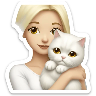 Blonde girl snuggling white Persian cat sticker