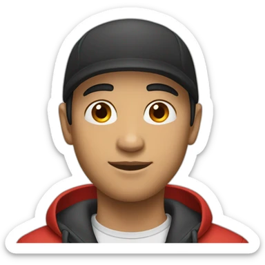 young male with red cap turned backwards black hair and shaved beard sticker