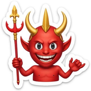 A red demon smiley face holding a trident and it looks like this (😈) but red and holds a golden trident sticker