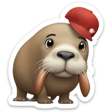 Walrus wearing a baseball hat sticker