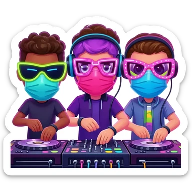 Trio dj with dj masks sticker