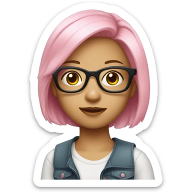A young girl with pink medium length hair and glasses sticker