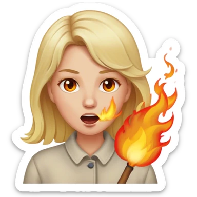 Woman with blond hair exhaling fire from mouth sticker