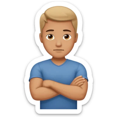 man with arms crossed rejecting sticker