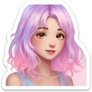 Gorgeous Beautiful Blushing Petite Colorful-Shiny-Pastel-Fairy-Anime-Girl with beautiful gradient pastel hair aesthetic outlined sticker