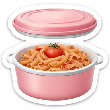 pastel pink food container with tomato pasta inside sticker