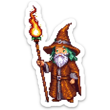 A D&D wizard casting a fireball from a staff with the text "иди нахуй" with a light background sticker