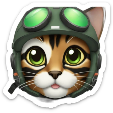 full brown and black calico cat with green eyes dressed as a pilot sticker