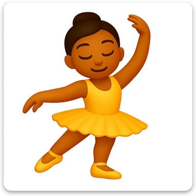 Edit the image to keep the same pose with the right foot on tippy toe in iOS emoji style. Maintain the yellow tutu, elegant, smooth, and shiny look as in the reference. sticker