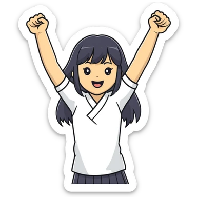 East Asian woman with long black straight hair and bangs cheering for Doosan Bears baseball team sticker