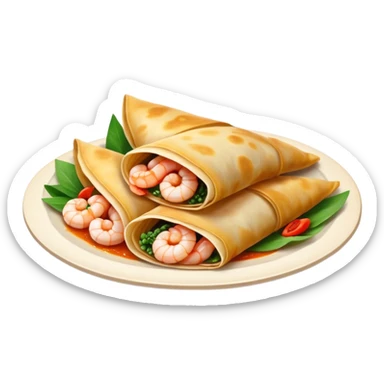 Bánh Xèo Cinematic Realistic Bánh Xèo Dish Emoji, depicted as a crispy, folded crepe filled with shrimp and pork, rendered with dynamic textures and vibrant, appetizing lighting. sticker