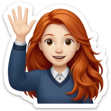 Excited long haired redhead waving sticker