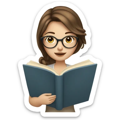 pale girl brown hair with glasses reading a book  sticker
