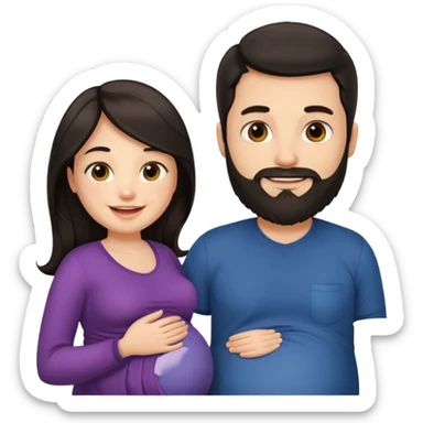 Una mujer embarazada y un hombre con barba ambos cabello oscuro  sticker