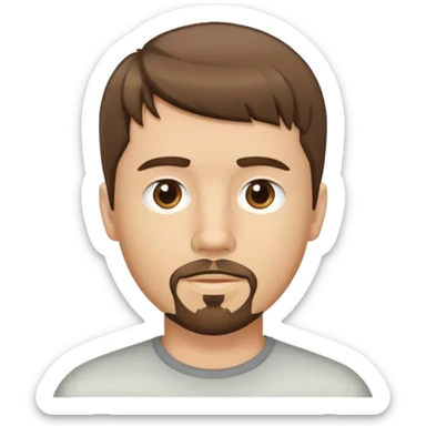  white male, short medium brown colored hair with bangs and goatee,  sticker