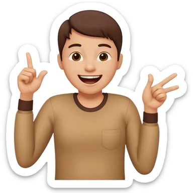 A person laughing with one hand pointing straight and one hand on his stomach sticker