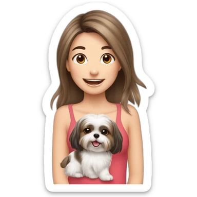 happy girl longer hair carrying happy Shih Tzu sticker