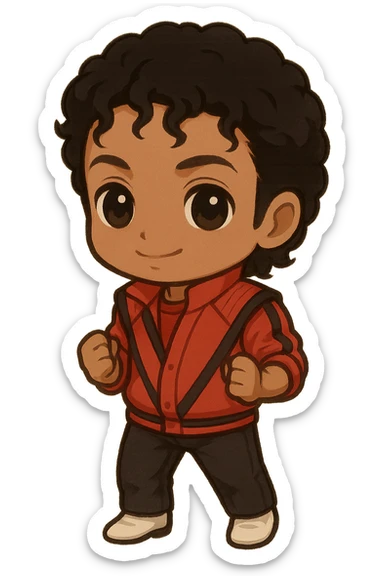 Michael Jackson with his Thriller jacket sticker
