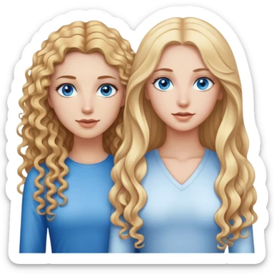 beautiful woman, long curly blonde hair, blue eyes, long straight brown hair, blue eyes,  sticker