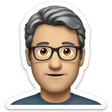 middle age lean white man with black hair & glasses with brown eyes and a big nose sticker