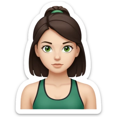 Brunette girl with dark green eyes, wearing workout clothes  sticker