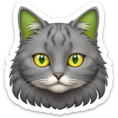 Cat grey with yellow and green eys sticker