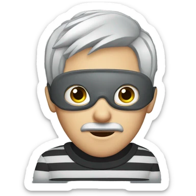 Burglar with eye mask and striped jumper and grey hair sticker