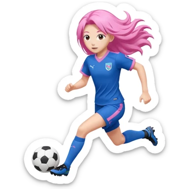 Hyoma Chigiri from Blue Lock, fast soccer player with long pink hair, Blue Lock uniform, running pose sticker