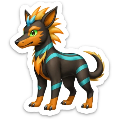 Cyan manectric-Electrike-Zeraora-Houndoom-fusion with neon-green stripes and orange eyes  sticker