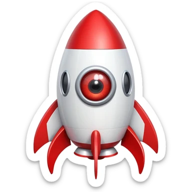 A red and white rocket with large cute eyes and eyelashes sticker
