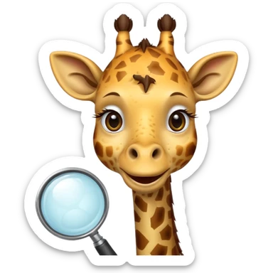 curious giraffe with creepy smile and with magnifying glass sticker