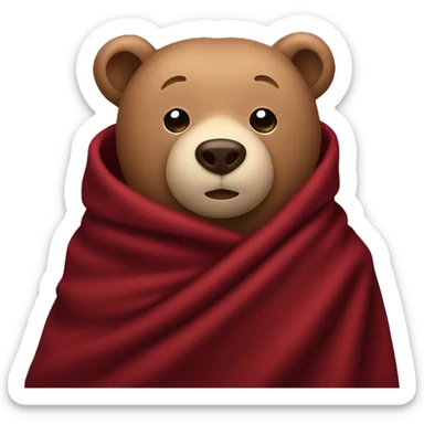 Bear wrapped in dark red blanket sticker
