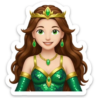 Terra, Goddess of Earth from Gods and Goddesses with long brown hair, green sequin outfit sticker