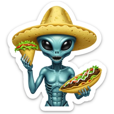 Xenomorph Alien holding tacos sticker