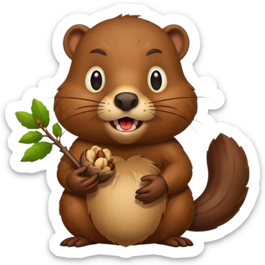 A beaver with nuts stuffed in his mouth sticker