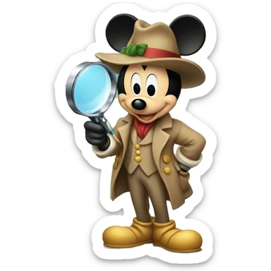 mickey mouse detective holding a magnifying glass sticker