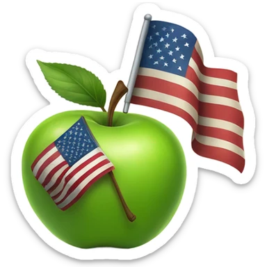 Green Apple holding American flag  sticker