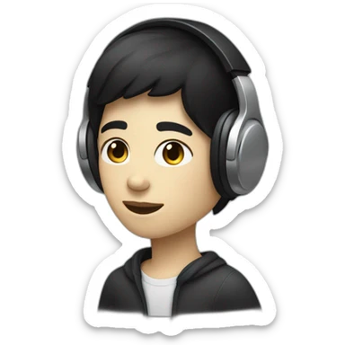 small black hair and white skin tone person listening to music  sticker