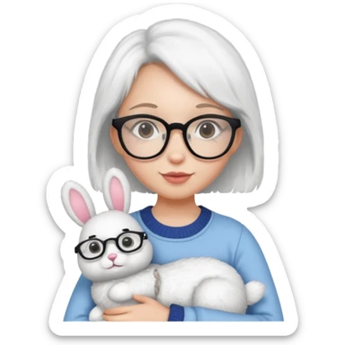 Girl with glasses → holding a toy rabbit sticker