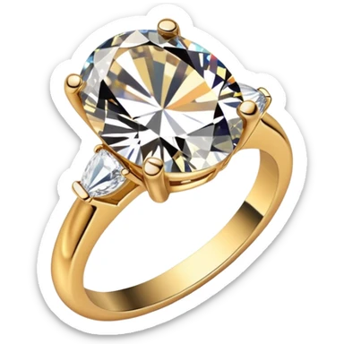 a luxurious gold diamond ring, plain band and large oval diamond stone sticker