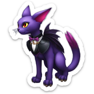 cool cartoon kawaii black purple red ethereal fantasy beautiful elegant nargacuga-Noivern-cat-Fakemon collar harness bow tie and bracers full body sticker