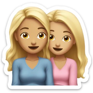 Blonde girl and brow girl in bed at a fun sleepover  sticker