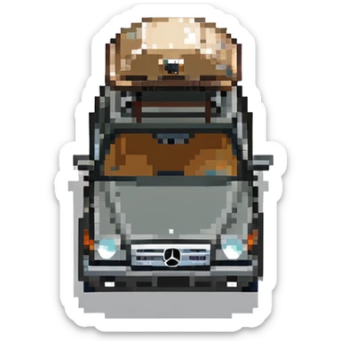 black Mercedes Benz car with roof tent sticker