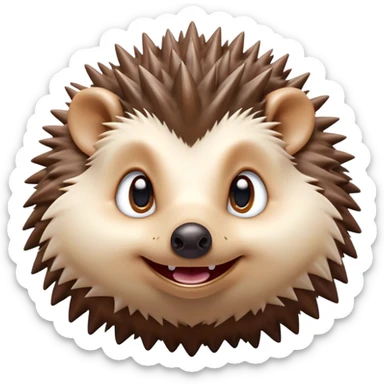 Cinematic Comical Hedgehog Portrait Emoji, Head tilted dramatically with an exaggeratedly amused expression, featuring a striking spiky brown Fur with a quirky, scrunched-up face and wide, expressive eyes filled with playful disbelief, Simplified yet hilariously expressive features, highly detailed, glowing with a slightly sassy glow, high shine, dramatic yet playful, stylized with an air of cheeky mischief, bright and endearing, soft glowing outline, capturing the essence of a spirited and over-the-top hedgehog, so meme-worthy it feels like it could roll its spines into internet fame instantly! sticker