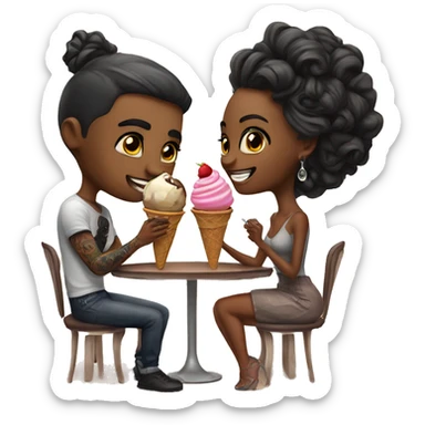 Romantic ice cream date for beautiful tattooed couple sticker