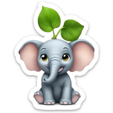 Baby elephant reaching for a leaf  sticker