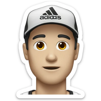 White Guy with blown eyes dark hair and black adidas cap sticker