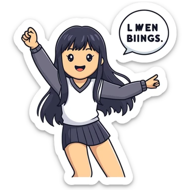 Asian woman with long black straight hair with bangs cheering for Doosan Bears baseball team sticker
